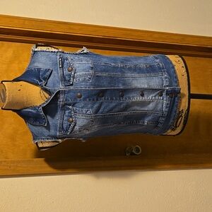 Lucky Brand Distressed Denim Vest Size S